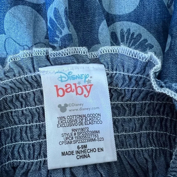 Disney Baby Minnie Mouse Romper | Chambray Smocked | 6-9M - Picture 5 of 5